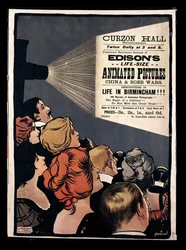 Plakat zur Werbung für Edisons lebensgroße animierte Bilder, China- und Burenkriege in der Curzon Hall, Birmingham